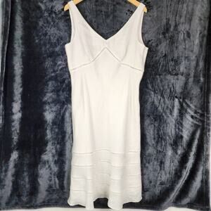 Ann Taylor White Fit & Flare Women 14 White Linen dress Sleeveless V-neck Lace